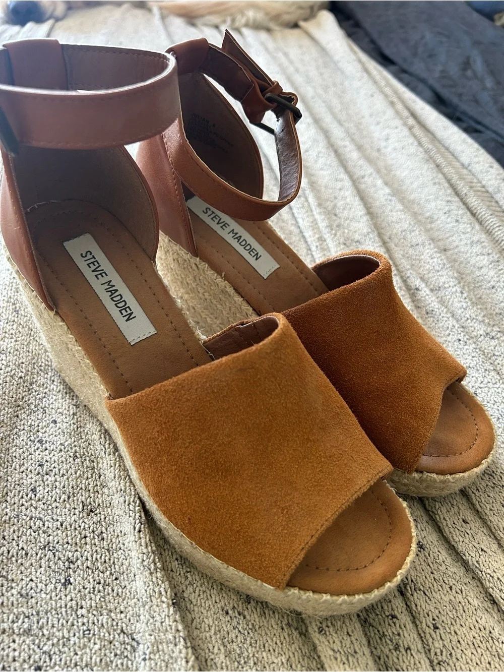 Steve Madden Camel Espadrille Wedge Sandals with Ankle Strap